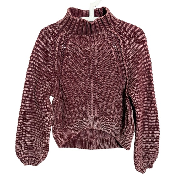 Free People Sweetheart Sweater Mock Neck Chunky Knit Balloon Sleeve Cotton - Picture 2 of 8